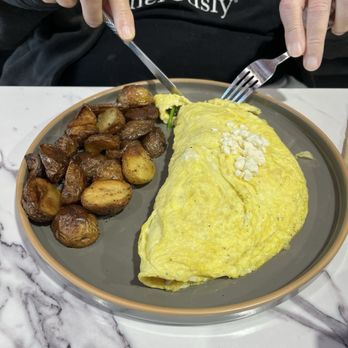 Kaffeinated Crepes and Coffee - Veggie omelette with side of potatoes - Coffee & Tea Near Me - Webster, Texas Kaffeinated Crepes and Coffee - Veggie omelette with side of potatoes - Coffee & Tea Near Me - Webster, Texas