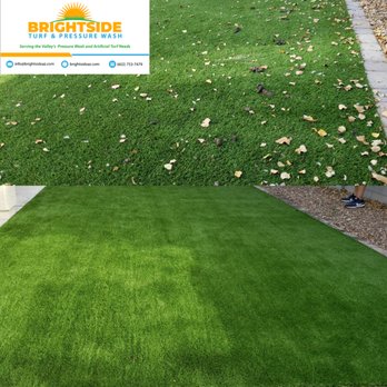 Brightside Turf - a green lawn with leaves on the ground - Lawn Services Near Me