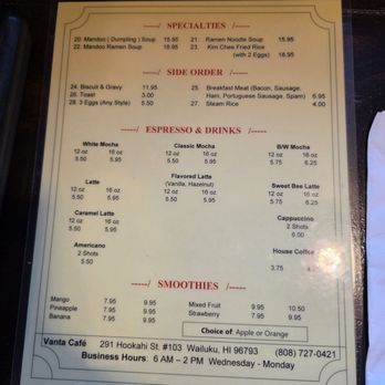 Vanta Cafe - 01/05/2026 Menu - Breakfast & Brunch Near Me - Wailuku, Hawaii Vanta Cafe - 01/05/2026 Menu - Breakfast & Brunch Near Me - Wailuku, Hawaii