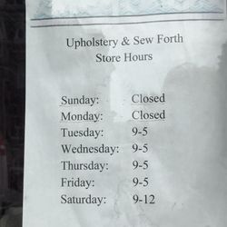 Upholstery & Sew Forth - Business hours
