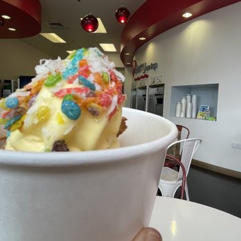 Cherry on Top - Dole pineapple with coconut flakes, fruity pebbles and waffle cone crumbles - Ice Cream & Frozen Yogurt Near Me - Pearl City, Hawaii