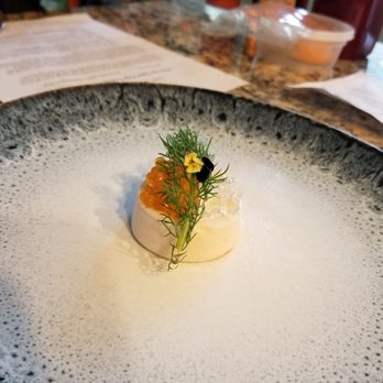 Alinea - Melon, roe, champagne gelee, flowers. Plating together with my partner was such a joy! - New American Near Me - Chicago, Illinois