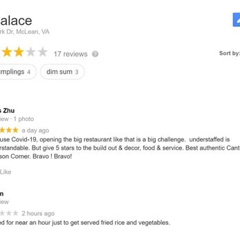 Han Palace - Owner giving herself 5 stars - direct conflict of interest.  EARN YOUR STARS! - Dim Sum Near Me - McLean, Virginia