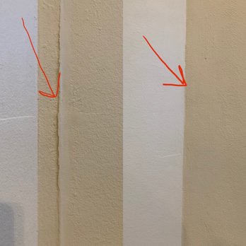 Home Repair Dudes - Before on Left: close up of large crack in drywall After on Right: close up of drywall repaired, textured and painted. - Handyman Near Me - Spring, Texas Home Repair Dudes - Before on Left: close up of large crack in drywall After on Right: close up of drywall repaired, textured and painted. - Handyman Near Me - Spring, Texas
