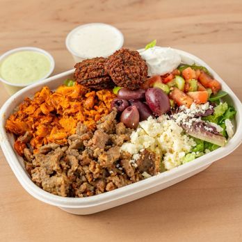 Halal Bowl - Chicken and lamb with salad and rice - Mediterranean Near Me - Falls Church, Virginia