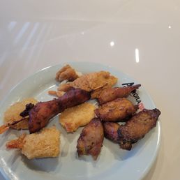 Shrimp, grilled chicken, plaintains