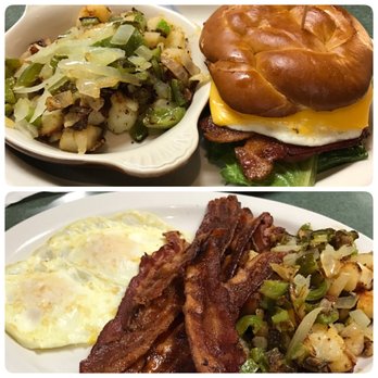 Wagner's Restaurant - The bacon egg combo pretzel sandwich with home fries, and the two egg combo with bacon and home fries. - American Near Me - Elizabeth, Pennsylvania Wagner's Restaurant - The bacon egg combo pretzel sandwich with home fries, and the two egg combo with bacon and home fries. - American Near Me - Elizabeth, Pennsylvania