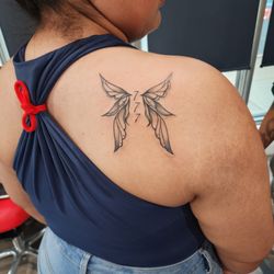 Blue Bird Tattoo Gallary - Her angel numbers and wings that represent 2 angels she has looking over her