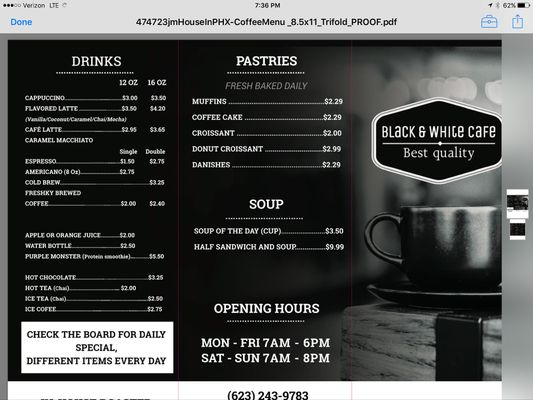 Menu photo 8 Black and White Cafe Glendale, AZ