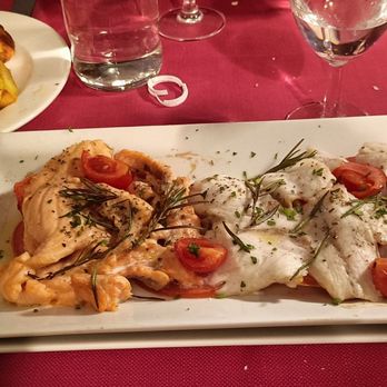 Vivà Self Service - Tagliata di salmone e branzino alla mediterraneo. Contorno di patate al forno. - Italian Near Me - Milan, Michigan Vivà Self Service - Tagliata di salmone e branzino alla mediterraneo. Contorno di patate al forno. - Italian Near Me - Milan, Michigan