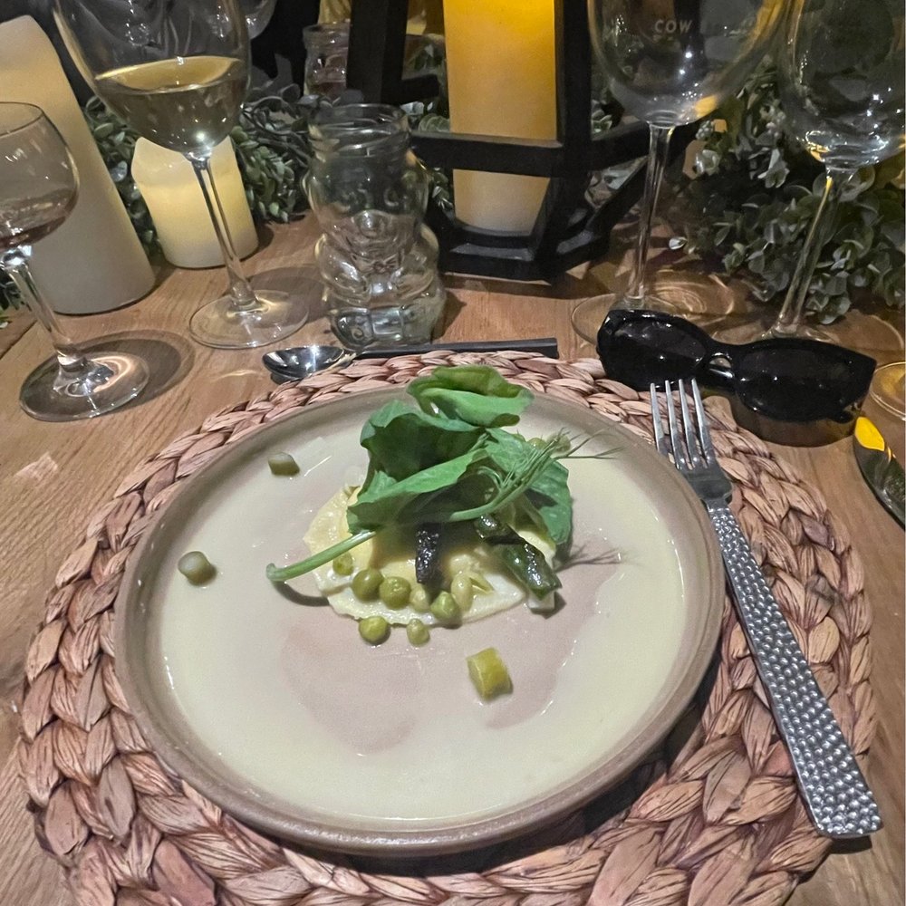 Cow By Bear - Ricotta Raviolo with asparagus & peas - Steakhouses Near Me