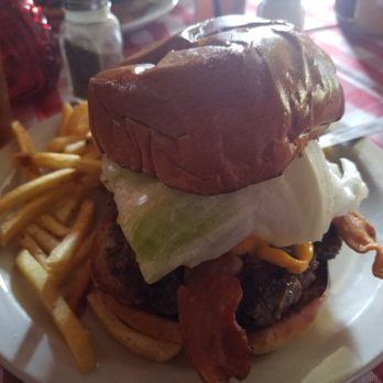 Chez Jay - Medium bacon and cheeseburger and fries. - Steakhouses Near Me - Santa Monica, California Chez Jay - Medium bacon and cheeseburger and fries. - Steakhouses Near Me - Santa Monica, California
