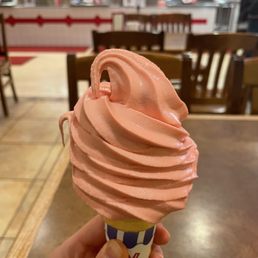 Raspberry soft serve in a cone Raspberry soft serve in a cone