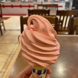 Carl's Ice Cream Factory - Raspberry soft serve in a cone