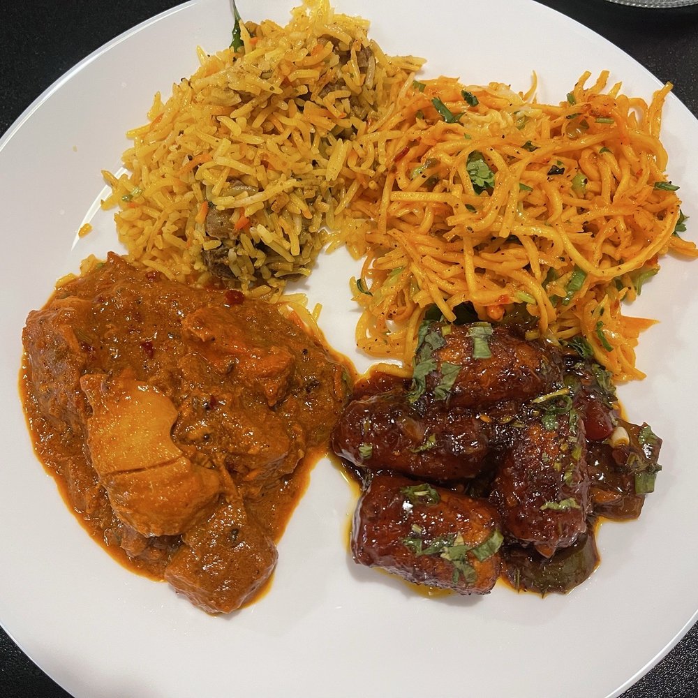 Goat Biryon, Chicken Vindaloo, Chili Garlic Noodles, Goat Chettinad Goat Biryon, Chicken Vindaloo, Chili Garlic Noodles, Goat Chettinad