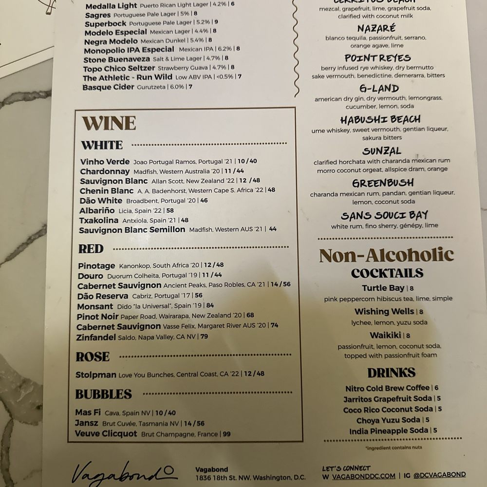 Vagabond - Drink menu - Bars Near Me - Washington, DC, District of Columbia