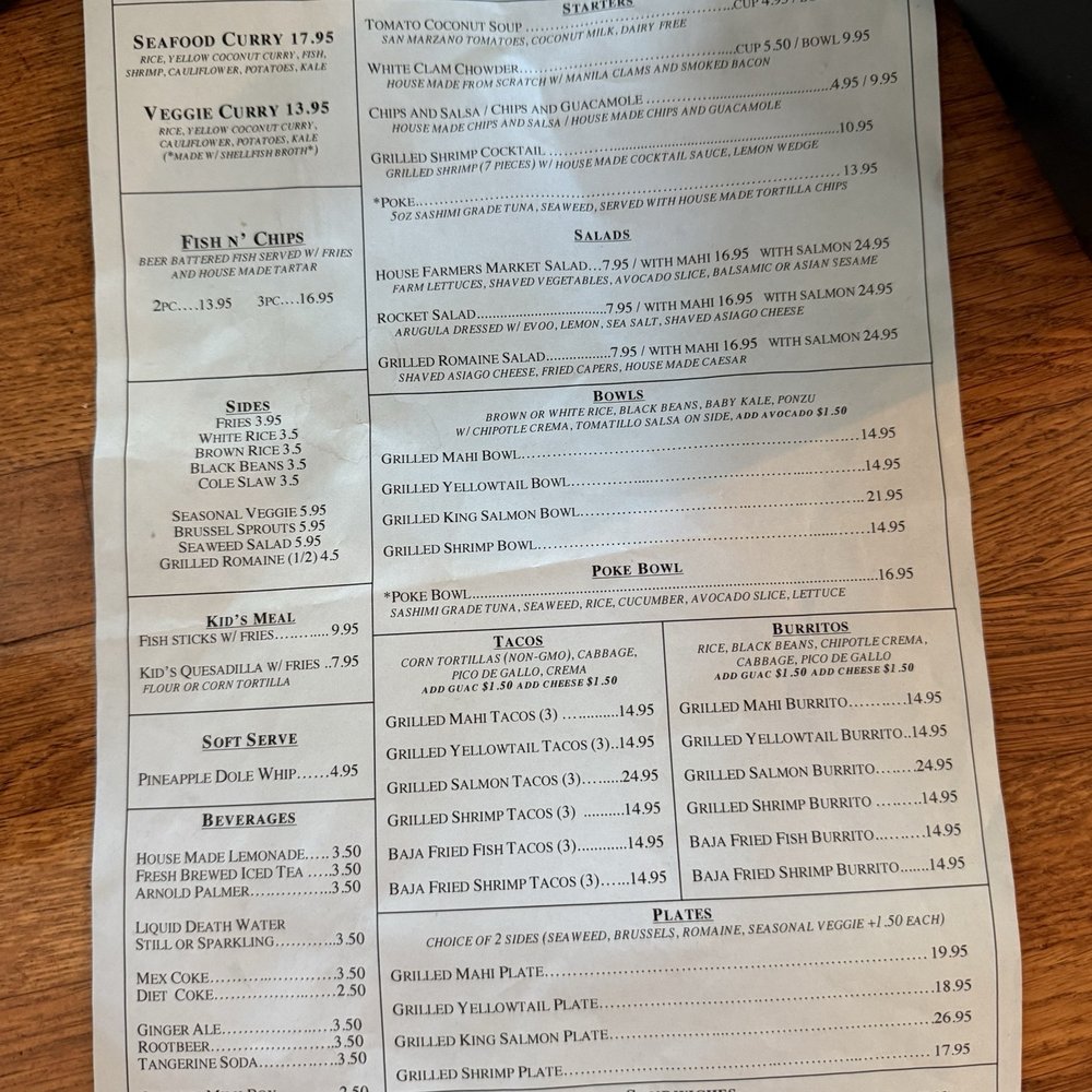 Fish 101 - Menu as of August 2026 - Seafood Near Me - Encinitas, California