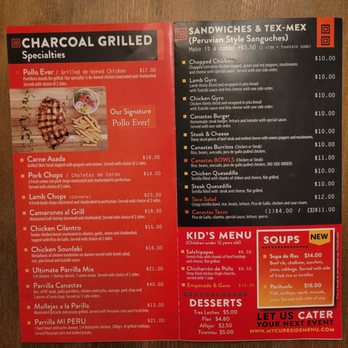 Canastas Chicken - Menu (back) - Peruvian Near Me - Durham, North Carolina