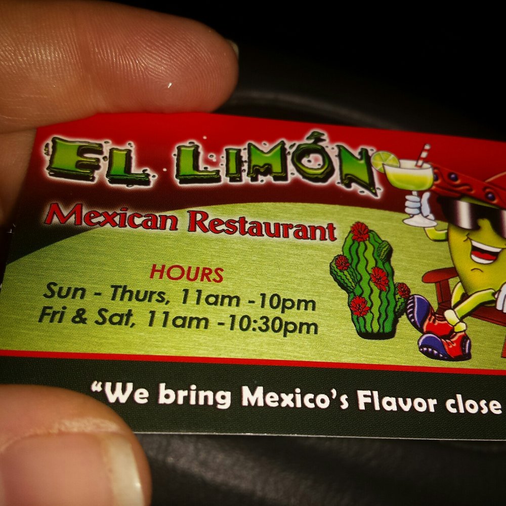 El Limon Mexican Restaurant - a hand holding a mexican restaurant business card - Mexican Near Me - Boiling Springs, South Carolina