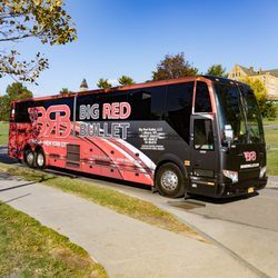 A Big Red Bullet Bus in Ithaca