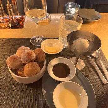 Portale - BOMBOLINI sugared doughnuts, chocolate sauce, orange blossom anglaise Honeycomb ice cream - Italian Near Me - New York, New York Portale - BOMBOLINI sugared doughnuts, chocolate sauce, orange blossom anglaise Honeycomb ice cream - Italian Near Me - New York, New York