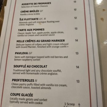Bouillon MOULIN - Dessert Menu - French Near Me - Newport Beach, California