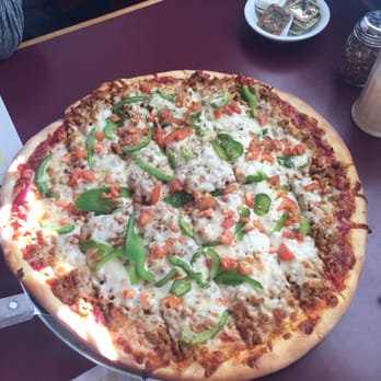 Volcano Restaurant - Sausage, green peppers and tomato pizza - Pizza Near Me - South Bend, Indiana