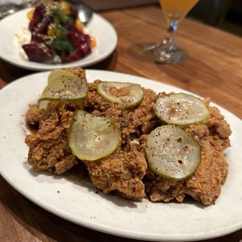 Nightingale - Buttermilk fried chicken, spiced maple syrup, sumac, pickles - Live/Raw Food Near Me - Vancouver, British Columbia