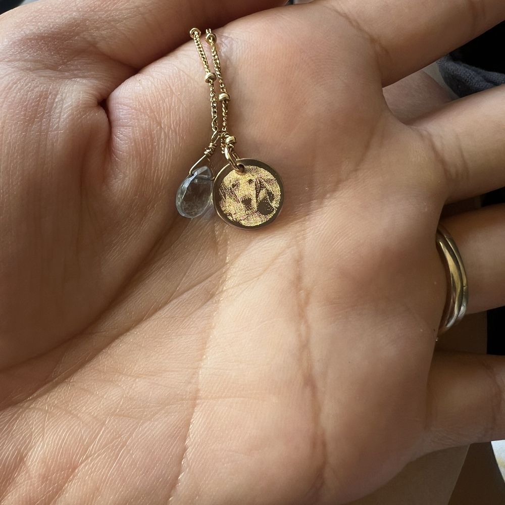 Engraved Necklace= Dog #1 + my daughter's birth stone