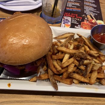 BoomerJack's Grill - Nashville hot chicken sandwich with French fries. - Sports Bars Near Me - Fairview, Texas BoomerJack's Grill - Nashville hot chicken sandwich with French fries. - Sports Bars Near Me - Fairview, Texas