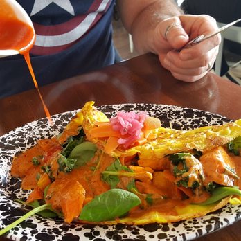 Veg Kitchen + Bar - Savory Crepe (and hot sauce). - Vegan Near Me - Sacramento, California Veg Kitchen + Bar - Savory Crepe (and hot sauce). - Vegan Near Me - Sacramento, California