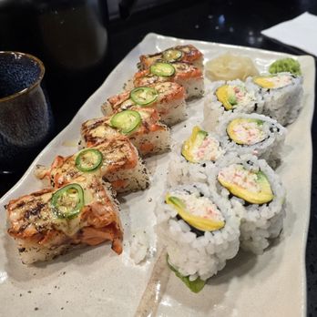 Sushi Lovers - Salmon Oshi Sushi and Mango California Roll - Sushi Bars Near Me - Richmond, British Columbia Sushi Lovers - Salmon Oshi Sushi and Mango California Roll - Sushi Bars Near Me - Richmond, British Columbia