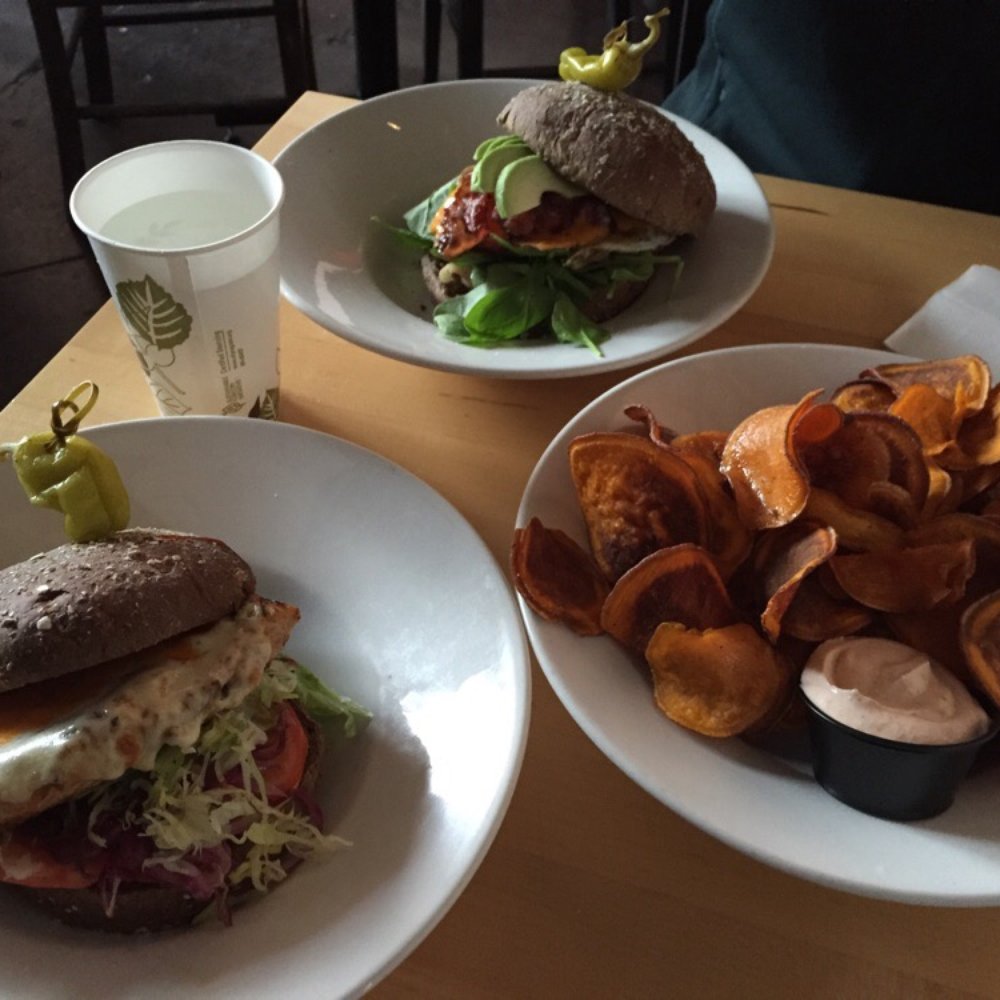 The Holy Grill - Blackened Chicken Burger, Bacon Avocado Crisp, and Yam Chips with delicious dip. - Burgers Near Me - Calgary, Alberta The Holy Grill - Blackened Chicken Burger, Bacon Avocado Crisp, and Yam Chips with delicious dip. - Burgers Near Me - Calgary, Alberta