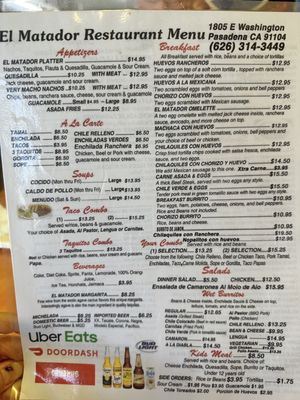 Menu photo 5 El Matador Authentic Mexican Food Pasadena, CA