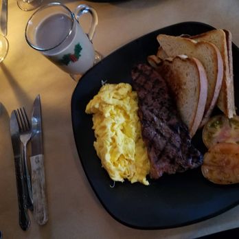 Union Tavern - Steak, scrambled eggs, white toast, and a grilled tomato for brunch today. - American Near Me - Rochester, New York