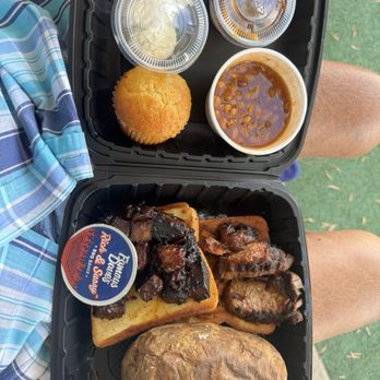 Famous Dave's Bar B Que - Two meats, Wilbur beans, baked potato and cornbread. Yum. - Barbeque Near Me - Peoria, Arizona Famous Dave's Bar B Que - Two meats, Wilbur beans, baked potato and cornbread. Yum. - Barbeque Near Me - Peoria, Arizona