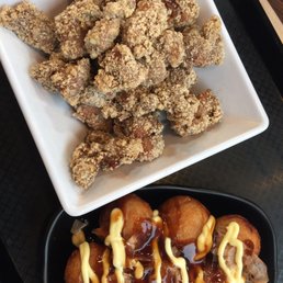 Popcorn chicken and takoyaki are both delicious!