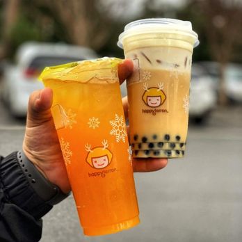 Happy Lemon - E8. Passion Fruit Green Tea and A2. Black Tea with Salted Cheese with Pearls - Juice Bars & Smoothies Near Me - Cupertino, California Happy Lemon - E8. Passion Fruit Green Tea and A2. Black Tea with Salted Cheese with Pearls - Juice Bars & Smoothies Near Me - Cupertino, California