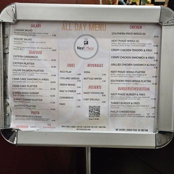 Next Phaze Cafe - 11'7'2023 Current Menu - Cafes Near Me - Baltimore, Maryland