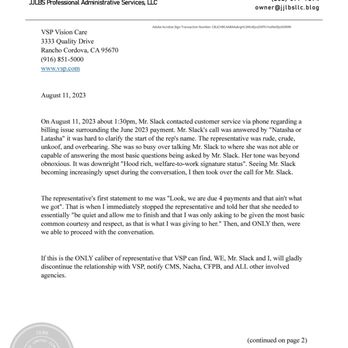 VSP - VSP Vision Care - Grievance Letter from JJLBS LLC - Health Insurance Offices Near Me - Rancho Cordova, California VSP - VSP Vision Care - Grievance Letter from JJLBS LLC - Health Insurance Offices Near Me - Rancho Cordova, California