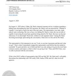 VSP - VSP Vision Care - Grievance Letter from JJLBS LLC