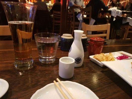 Photo of Fuki Sushi - Palo Alto, CA, US. Saporo and sake while we waited for our delicious food!