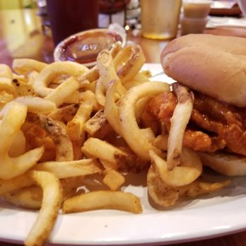 Hooters - Buffalo chicken sandwich and curly fries for me - Chicken Wings Near Me - Miami, Florida Hooters - Buffalo chicken sandwich and curly fries for me - Chicken Wings Near Me - Miami, Florida