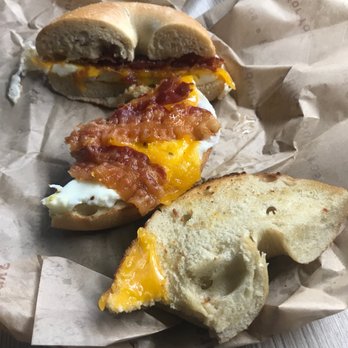 Einstein Bros. Bagels - Bacon, egg and cheese on a plain Bagel. Perfect! - Bagels Near Me - Westminster, Colorado Einstein Bros. Bagels - Bacon, egg and cheese on a plain Bagel. Perfect! - Bagels Near Me - Westminster, Colorado