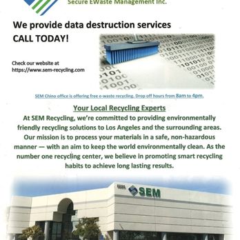 Secure Ewaste Management - We provide data destruction services - CALL TODAY! - Recycling Center Near Me - Chino, California