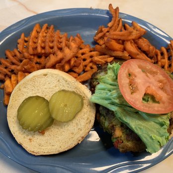 Moonlite Diner - Dr. Praeger's Veggie Burger with up-charged sweet potato fries - Diners Near Me - Hollywood, Florida Moonlite Diner - Dr. Praeger's Veggie Burger with up-charged sweet potato fries - Diners Near Me - Hollywood, Florida
