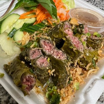 ANISE Viet Cuisine - Grilled beef in grape leaves,  RAW. - Vietnamese Near Me - Cherry Hill, New Jersey