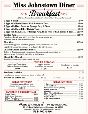 Menu photo 2 Miss Johnstown Diner Johnstown, NY Menu photo 2 Miss Johnstown Diner Johnstown, NY