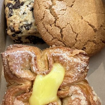 Oak Bakeshop - Chocolate Chip Scone, Peanut Butter and Jelly Cookie and a Lemon Curd Kouign-amann - Cafes Near Me - Providence, Rhode Island
