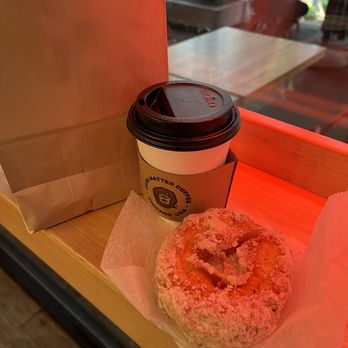 Do-Rite Donuts & Chicken - Blueberry Crumb Cake and Small Coffee indoors - Donuts Near Me - Chicago, Illinois Do-Rite Donuts & Chicken - Blueberry Crumb Cake and Small Coffee indoors - Donuts Near Me - Chicago, Illinois